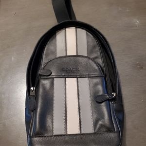Coach Leather Cross Body Bag Black Striped Good Quality